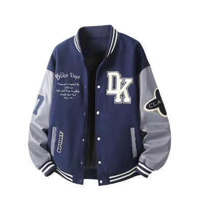 Spring and Autumn American Retro Contrasting Baseball Uniform Jacket for Men's Towel Embroidered New Style Pilot Jacket