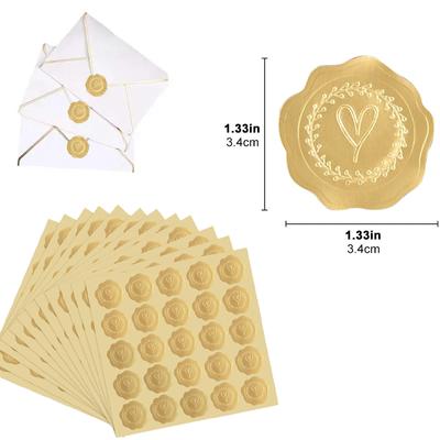 100-200ks Gold Embossed Heart Samolepky Obálka Pečeť Vosk Vypadající štítky Svatební Pozvánka Vánoční dárek Dekorace