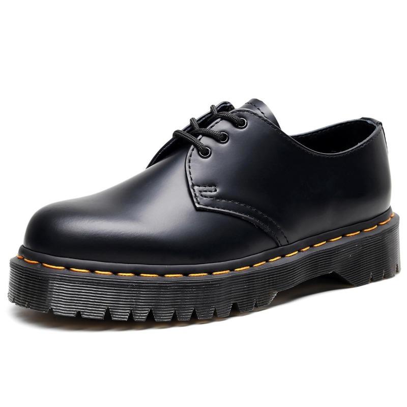 Thick-soled small leather shoes for women, low-top leather round-headed casual students medium-thick muffin-soled short boots 35
