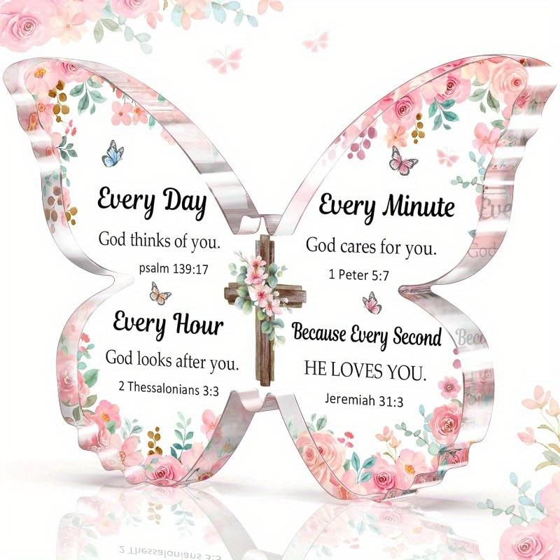 

2D Flat Religious Inspirational Acrylic Butterfly Plaque, Christian Gift, Suitable for Wall Decoration, Porch, Room, Villa, Accents Home, Hallway, or 11*9CM