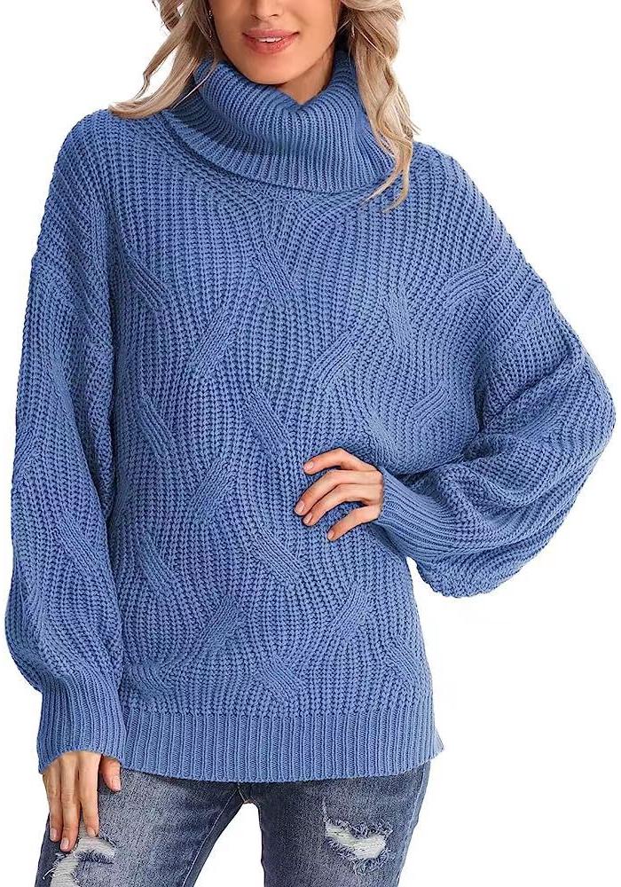 2026 Autumn/Winter Women's Loose High Neck Cable Knit Sweater Pullover