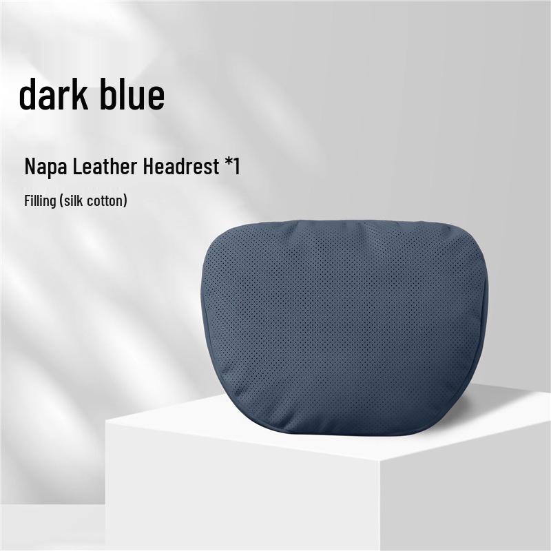 Car Lumbar Support & Neck Pillow - Nappa Leather, Office-Friendly, All-Season Comfort Headrest Only темно-синий