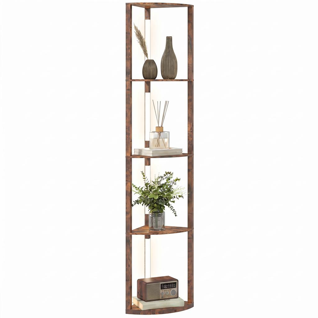Lampada da Terra a LED con Mensole, 5 Livelli Dimmerabile, Lampada da Terra Moderna con 3 Livelli di Luminosità e Interruttore a Pedale, Marrone Rustico