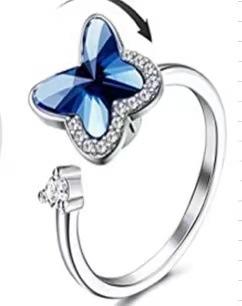 Anti Stress Blue Crystal Evil Eye Open Fidget Rings For Women Rotate Freely Spinning Knuckle Ring Girls Gift Anillos Mujer