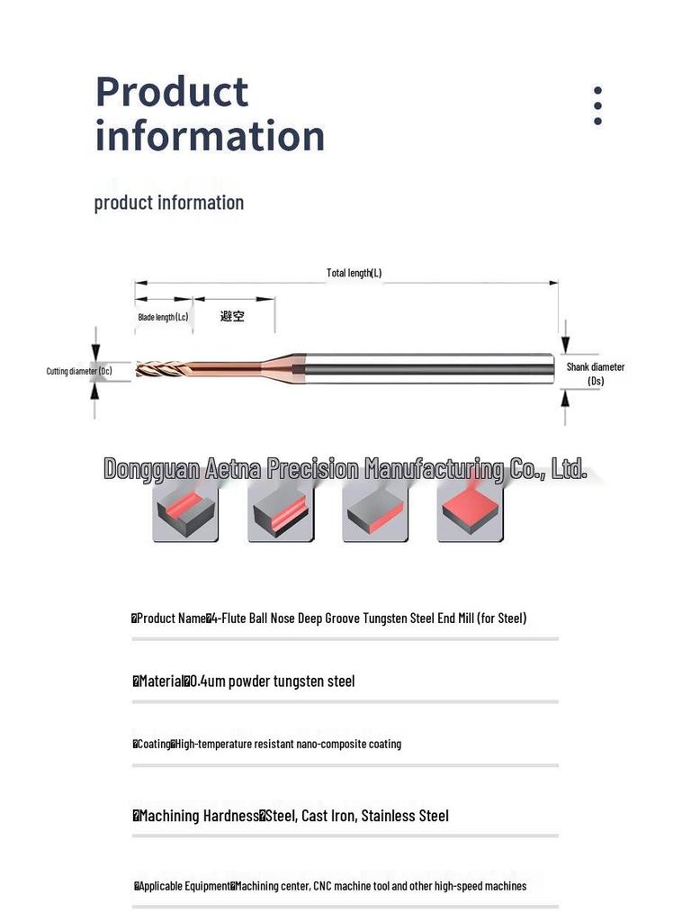 60° Tungsten Steel 4-Flute Carbide-Coated Round Nose CNC Milling Cutter