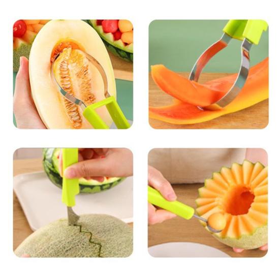 3-in-1 Fruit Ball Scooper Melon Baller Scoop Pulp Separator Stainless Steel Fruit Carving Tools for Cantaloupe Watermelon