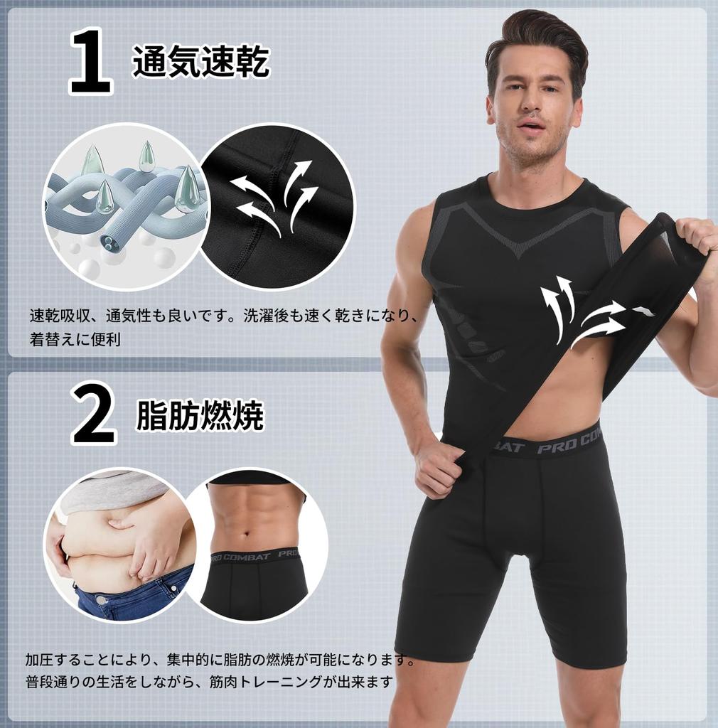 Compression Wear for Short Power Sports Summer Protection Sweat Quick Base M [Tersila] Men, Sleeve, 2-Piece Set, Breathable, Anti-Odor, Stretch,