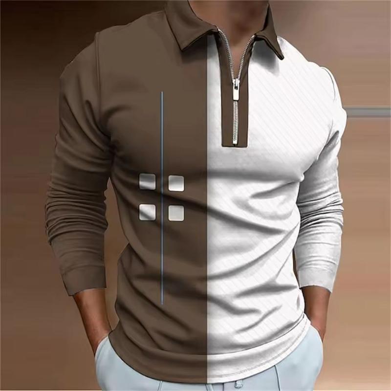 Verlaufende Rampe Abstrakt 3D-Druck Herren Zip Golf-Polo Lässig Täglich Streetwear Polyester Frottee Langarm Umlegekragen Zip-Poloshirts