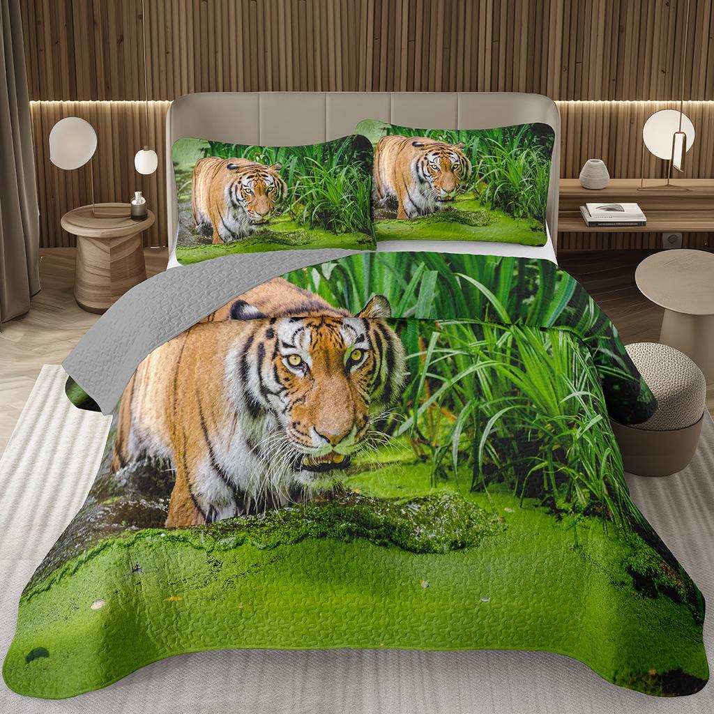 Tiger Quilt Set Twin King Size Wild Animal Tiger Bedspread for Adult Women Wildlife Print Bedding Western Farmhouse Coverlet Set