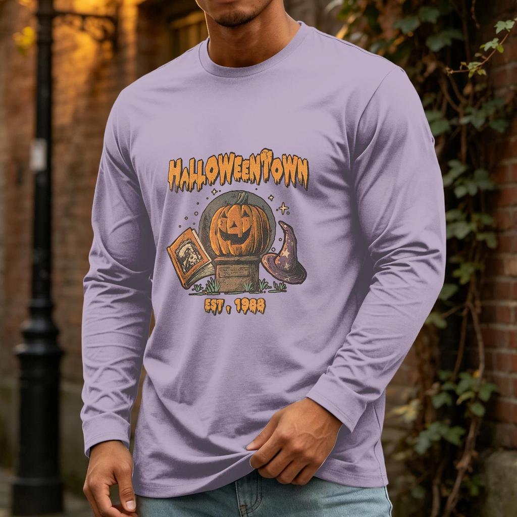 Men's Halloween Long Sleeve Neck Casual Pullover T-Shirt for Party and Holiday
