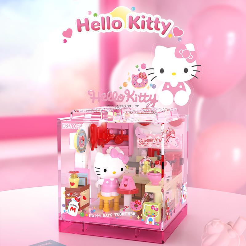 AREA-X Serie Sanrio Kuromi Hello Kitty Cinnamoroll Blocchi da Costruzione MOC Casa Creativa Ornamento Modello Mattoncini Giocattoli Per Regali Adulti