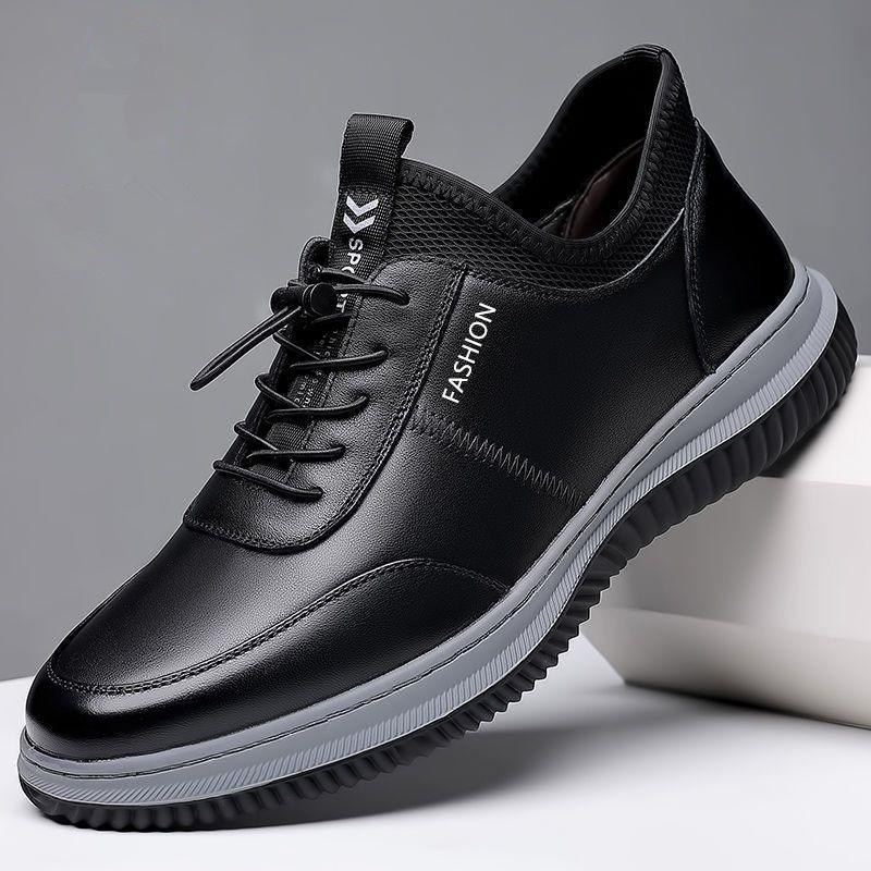 Leather shoes men's versatile trend casual shoes men's British style black leather shoes men's soft-soled outdoor sports shoes