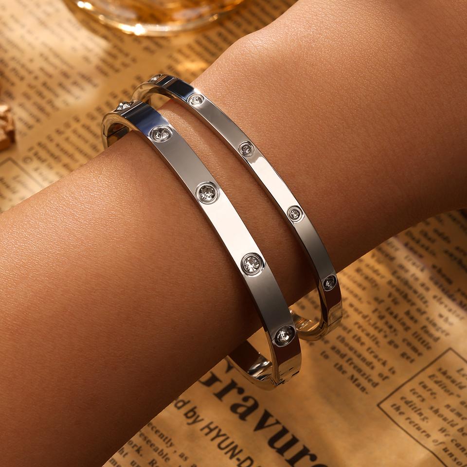 Classical Luxury Diamond-inlaid 18k Gold Stainless Steel Bracelets Suitable For Summer Travel And Fashionable Zircon