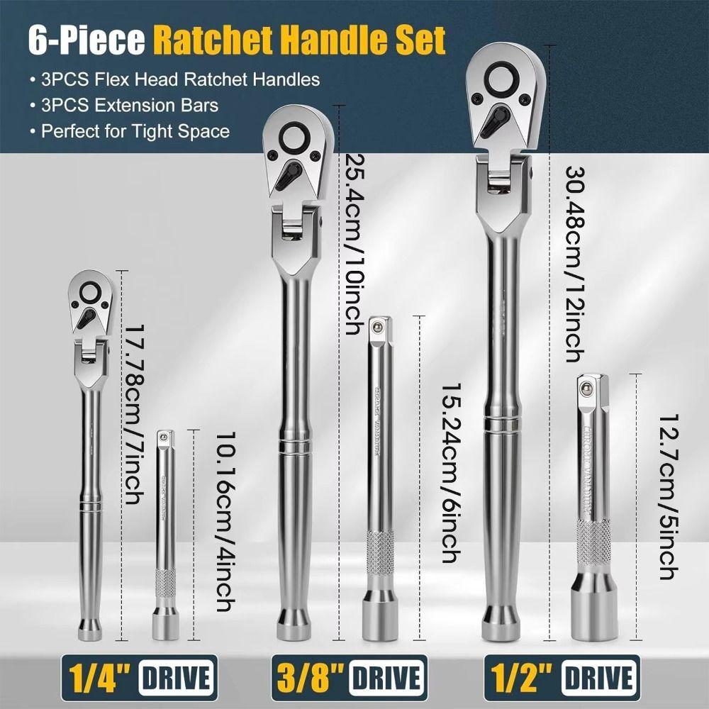 72 Tooth Flex Head Ratchet Set Rubber Grip Adjustable Swivel Head Ratchet Wrench Flex Head Design 180° Adjustable Ratchet Wrench
