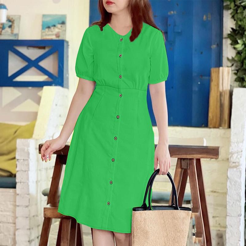 

ZANZEA Женское повседневное платье с круглым вырезом, однотонное, летнее, с коротким рукавом 2XL зелёный