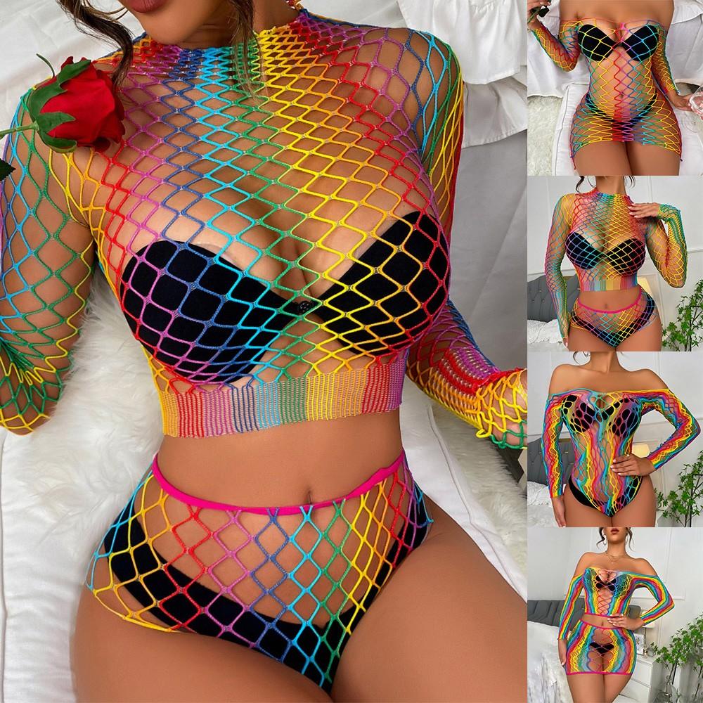 Womens Lingerie Swimwear Bodysuit Fishnet Dress Lace Mini