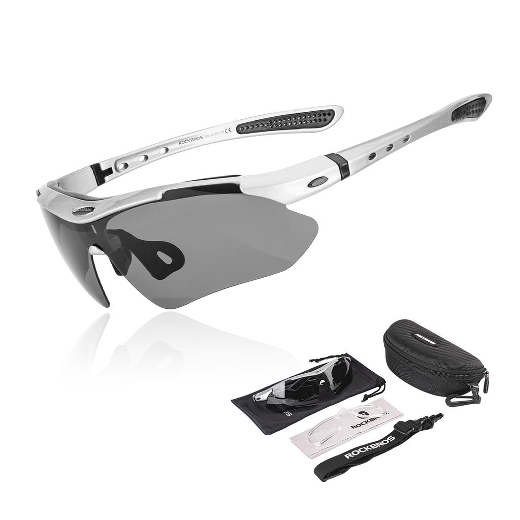 Rockbros Polarized Sports Ultra Impact Removable UV400 for and Cycling Sunglasses, Silver, Lightweight, Flexible, Resistant, Temples, Protection,