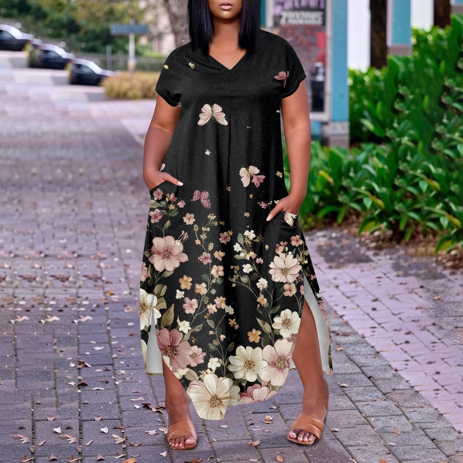 

Женское повседневное платье с коротким рукавом и круглым вырезом больших размеров Temperament XXXXL чёрный