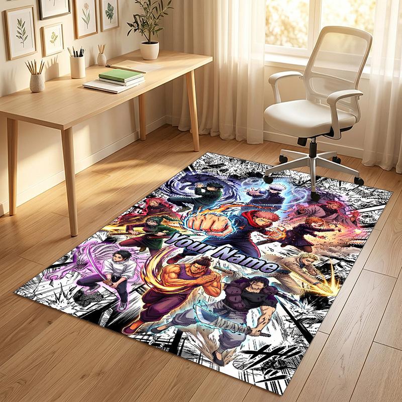Personalized Crystal Velvet Carpet,Jujutsu Kaisen Custom Printed Name, Plush Area Rug For Home Indoor Decor