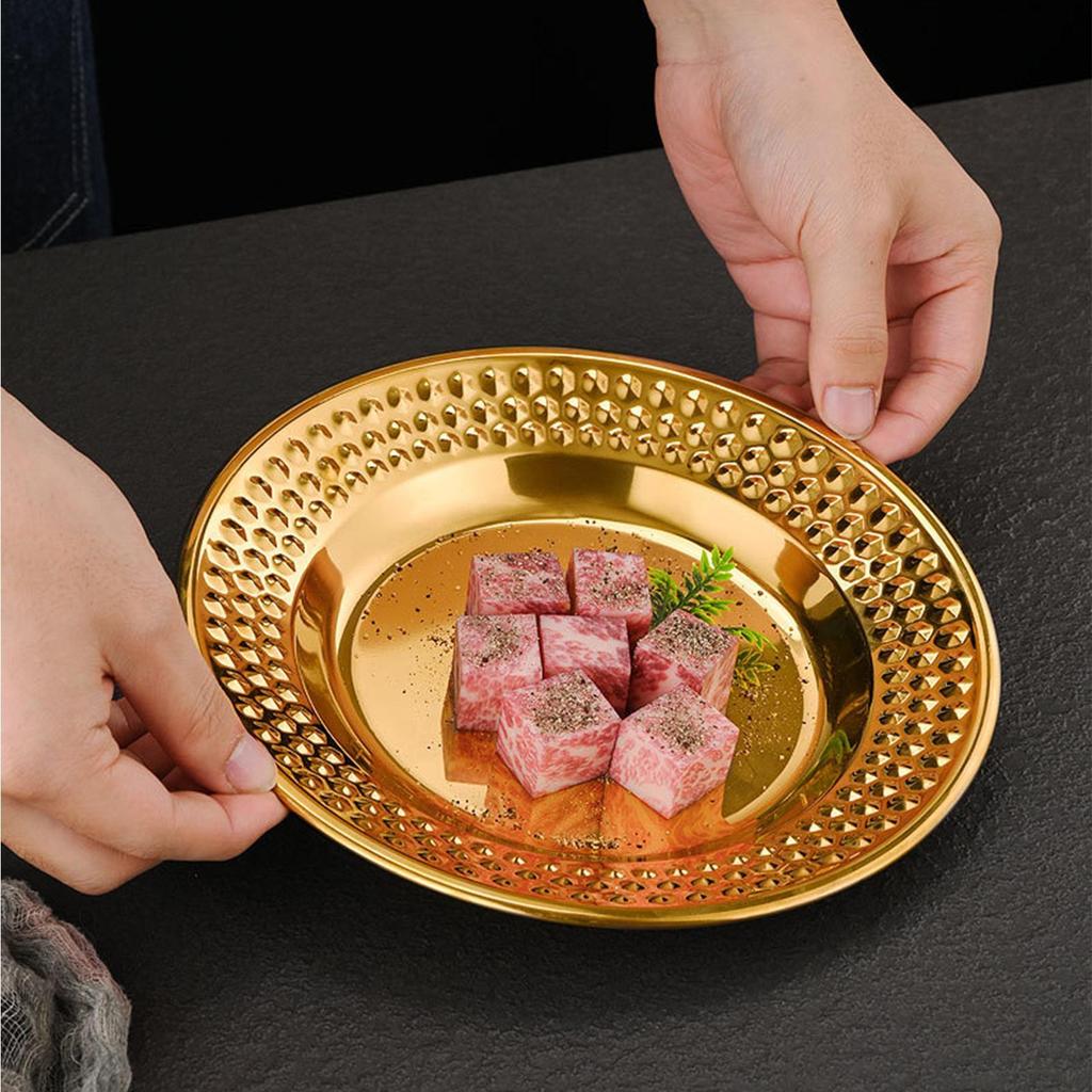 Mirror Polishes Stainless Steel Dinner Plates Set Durable Unbreakable Metal Trays For Family Dining, Camping Event Kitchenware