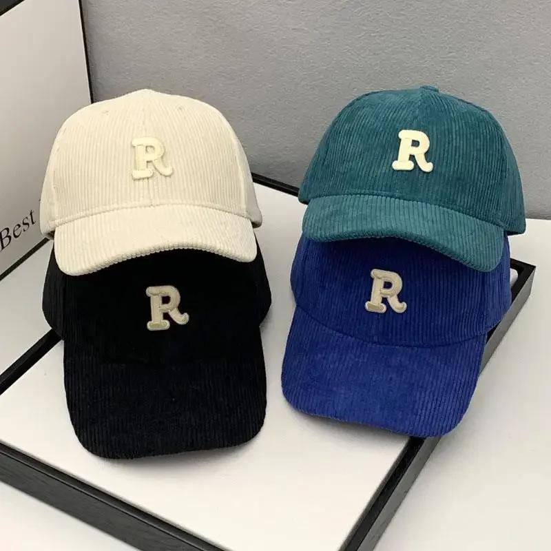 New Fashion Corduroy Baseball Cap Ladies Letter R Snapback Hat Men Shopping Dress Up Unisex Adjustable Casual Caps Hip Hop Hats