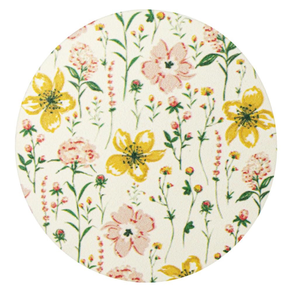 &NE Lava Stone Coasters, Soft, Printed Yellow Flower, 9cm Diameter x 0.4cm Thick, Absorbent, Asbestos-Free, Quick-Drying, Round, Non-Slip,