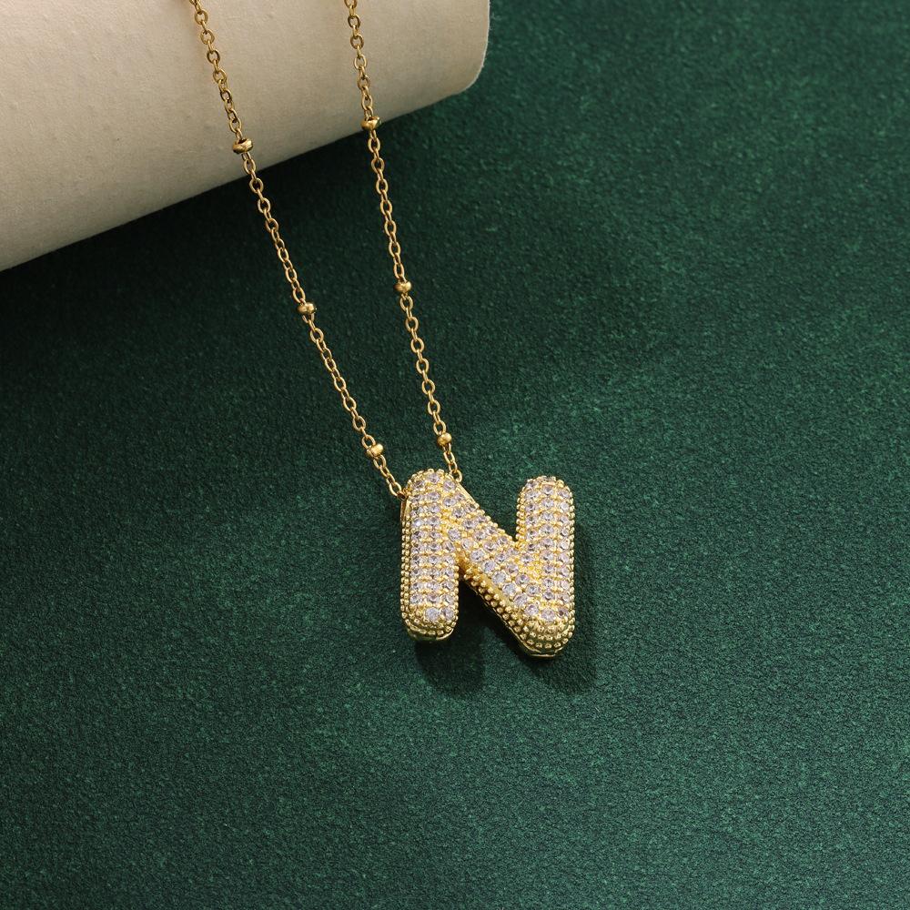 Zirkonia Vergoldete Blasen-Alphabet-Buchstabenkette Monogrammkette Ballon-Initialkette Geschenke für Frauen Mädchen