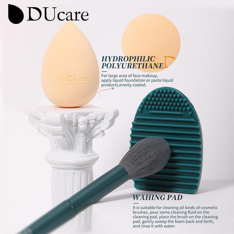 DUcare Synthetic Hair 17Pcs Makeup Brushes with 1Pcs Makeup Spong & 1Pcs Scrubbing Pad for Cosmetics Foundation Eyeshadow Full Set Beauty Tools