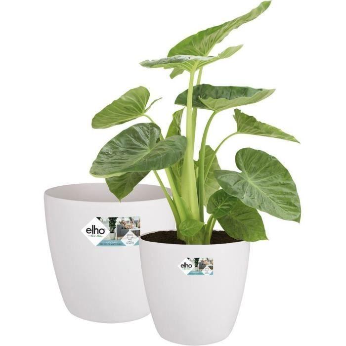 ELHO Lot de 2 pots de fleurs rond a roulettes Brussels - Ø35 x H33 cm et Ø39 x H36,5 cm - 55 L - Blanc