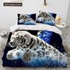 3D Tiger Leopard Wolf Animal Luksusa gultas veļas komplekts, Segas segas gultas komplekts Segas pārvalks spilvendrāna, Karaļa izmēra gultas veļas komplekts