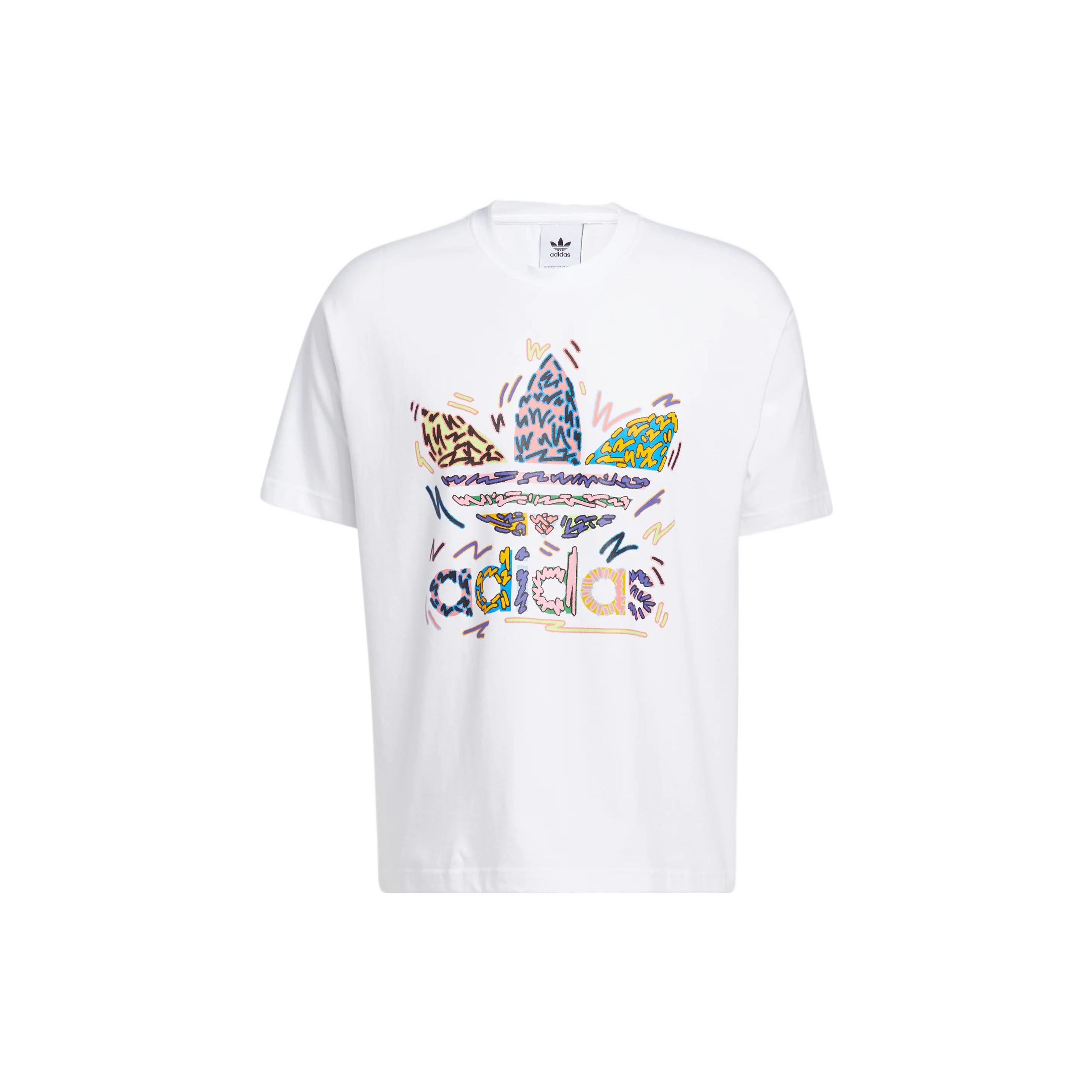 adidas originals SS22 Cartoon Logo Printing Round Neck Casual Short Sleeve Unisex White Men s HC3076 S