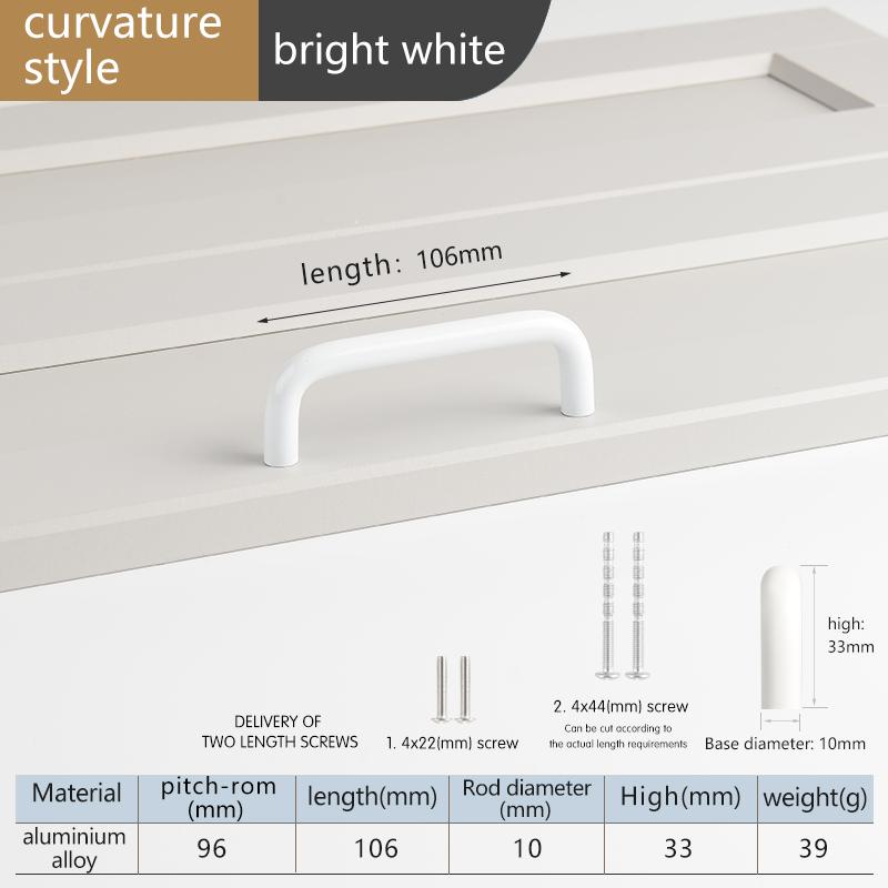 

Warm White Dresser Drawer Handles Modern Bright White Kitchen Cabinet Pulls Closet Door Handles Metal Furniture Curved Handle 1pcs