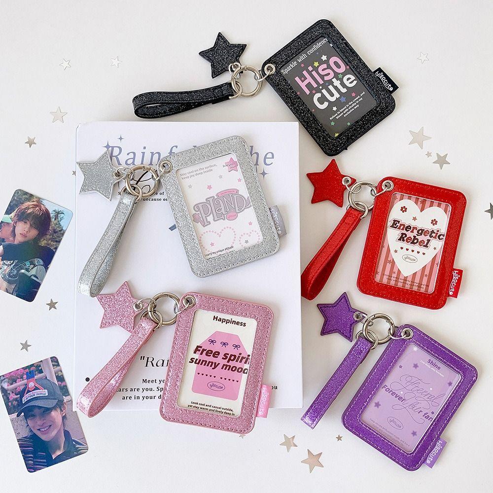 Shiny Star Charm Photocard Case Glitter PU Keychain Bag Pendant Stationery Supplies