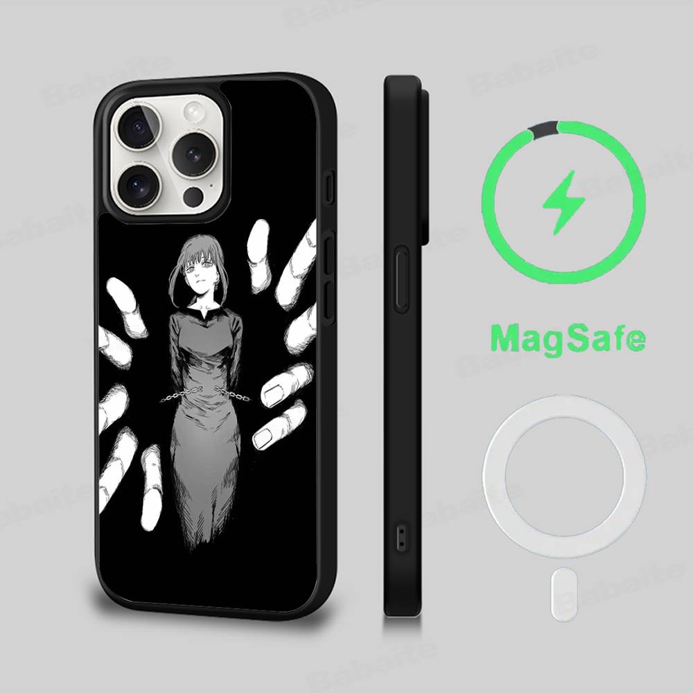 M-makima Anime Phone Case Magnetic Case For IPhone 16 14 13 12 11 15 Pro Max Plus For Magsafe Wireless Charge Cover