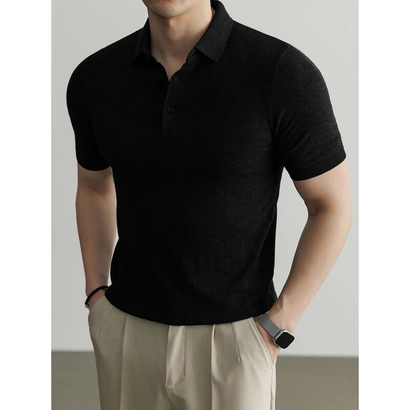 Hengyuanxiang Men's Merino Wool Knit Polo Shirt
