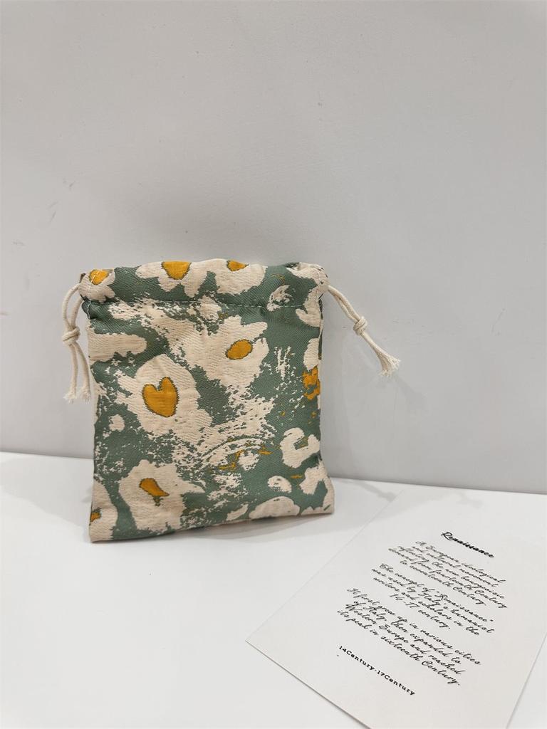 Versatile Soft Canvas Drawstring Storage Bag With Floral Design Perfect For Daily Use And Travel Makeup Organization