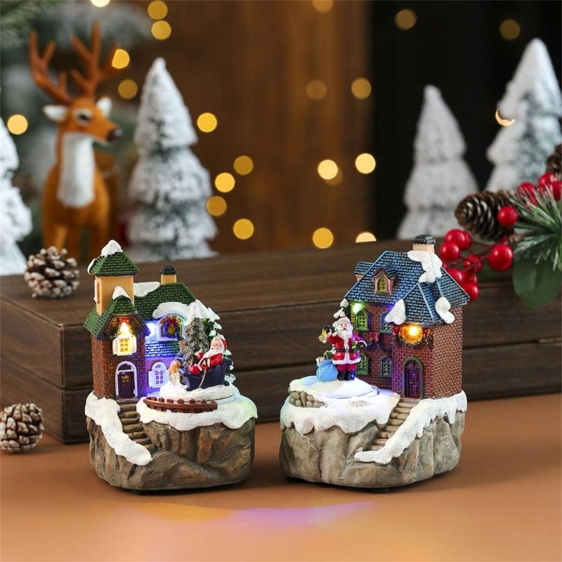 Lighted Christmas Cabin Music Box Rotating Santa Music Box With LED Light For Men Women Kid Birthday Christmas Present