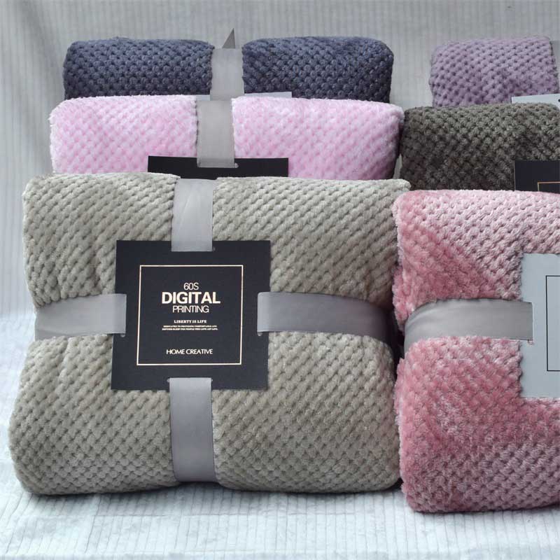 Solid Striped Throw Blanket Flannel Fleece Soft Adult Bed Cover Bedspread for Sofa Bedroom