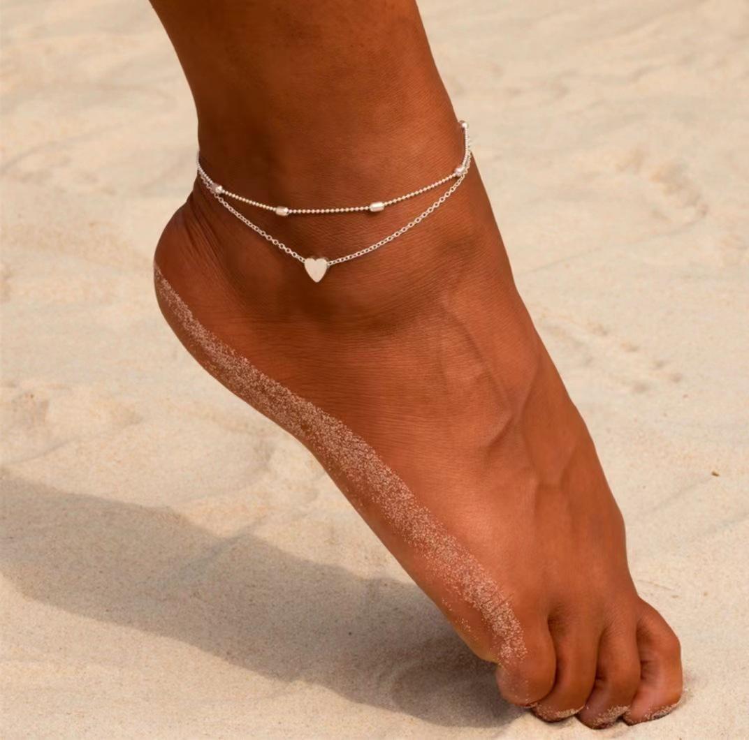 

Love Oval Bead Chain Alloy Anklet - European & American Beach Fashion for Ladies серебряный