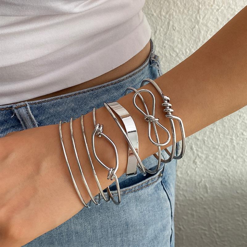 Punk Minimalist Geometric Bracelets Set For Women Retro Hip Hop Boho Stackable Design Open Bangle