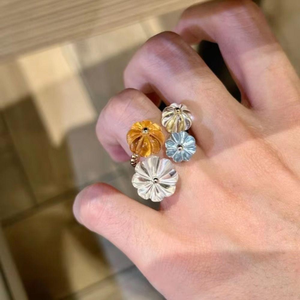 Dopamine Crystal Pumpkin Open Rings Versatile Jewelry Gifts Trendy Hand Decoration for Women