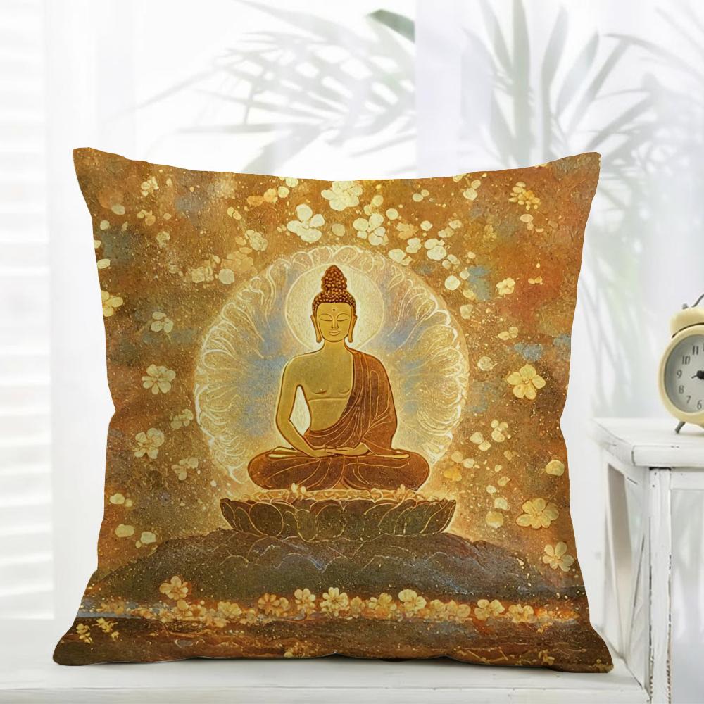 Buddhism Cushion Cover Comfort Daily Washable Linen Soft for Sofa Bed Home Room Decor