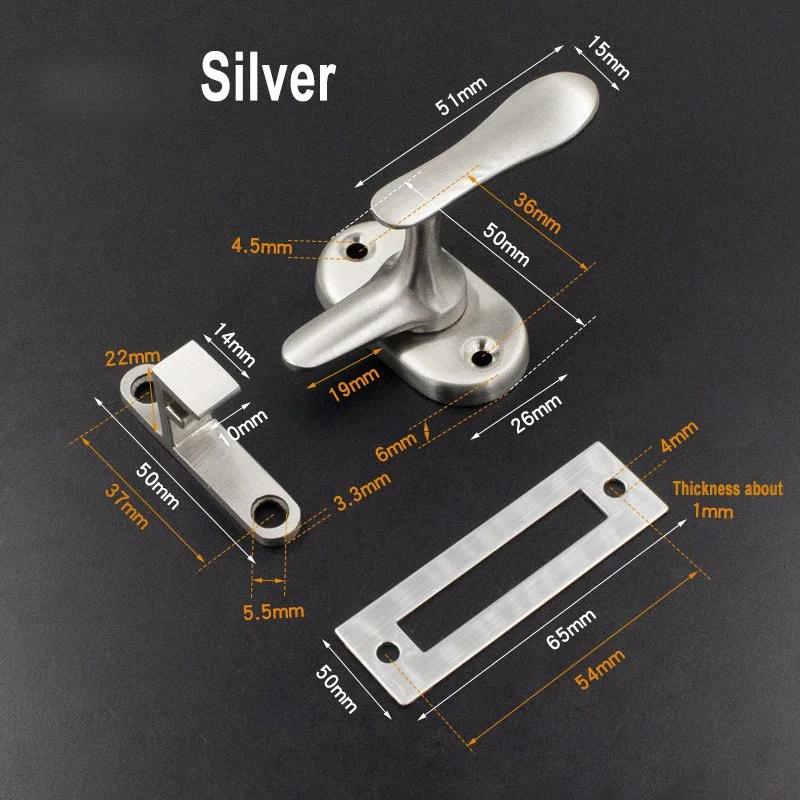 

Замок-защелка из нержавеющей стали 304, Двойной шпингалет, Замки противоугонные, Пряжка для ворот, Окон, Шкафов, Дверей сараев, Туалетов серебряный