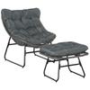 Rattan Entspannungssessel mit Hocker, Gartenstuhl mit dicken Polstern Outdoor Rattanstuhl Gartenstuhl für Garten, Balkon, Terrasse Grau