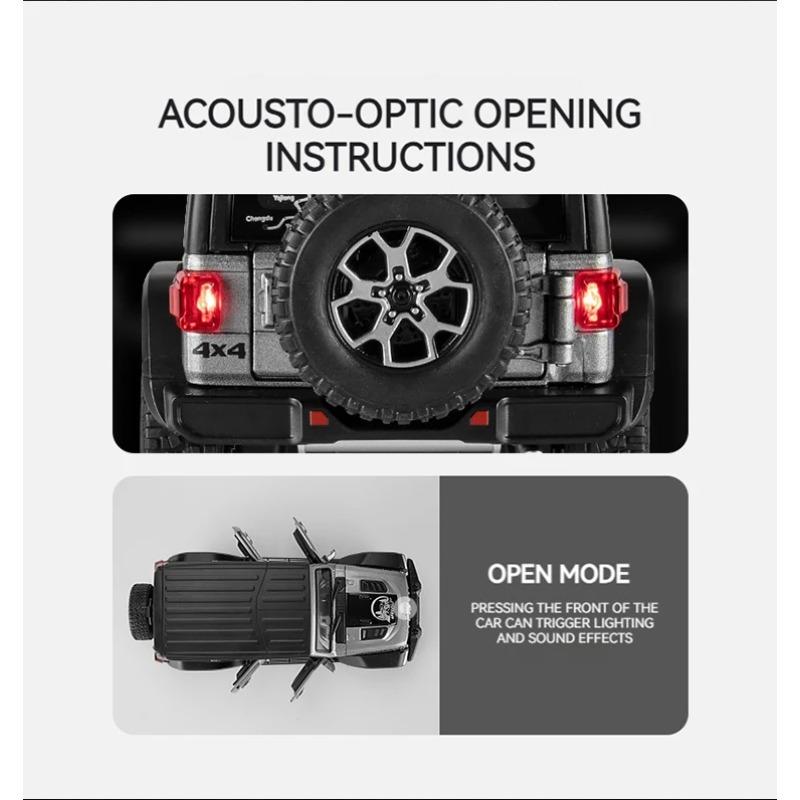1/22 Model Jeep Wrangler Diecast Toy Car Model, Scale Metal Alloy Vehicle for Kids Boys Girls Adults, Doors Open,Gifts Gray111
