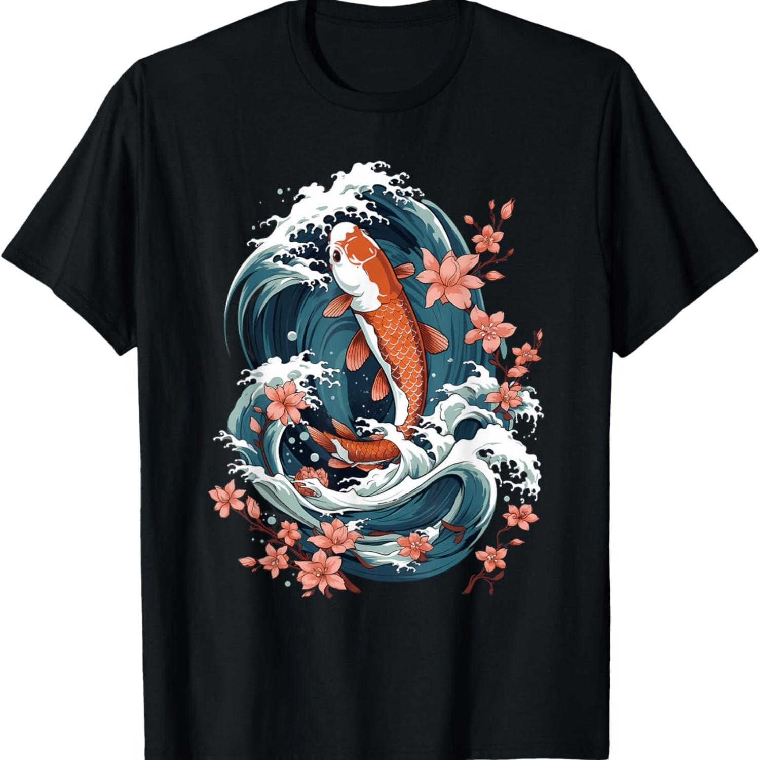 Koi Carp Ying Yang Nishikigoi Fish Cherry Blossom T-Shirt(27) S