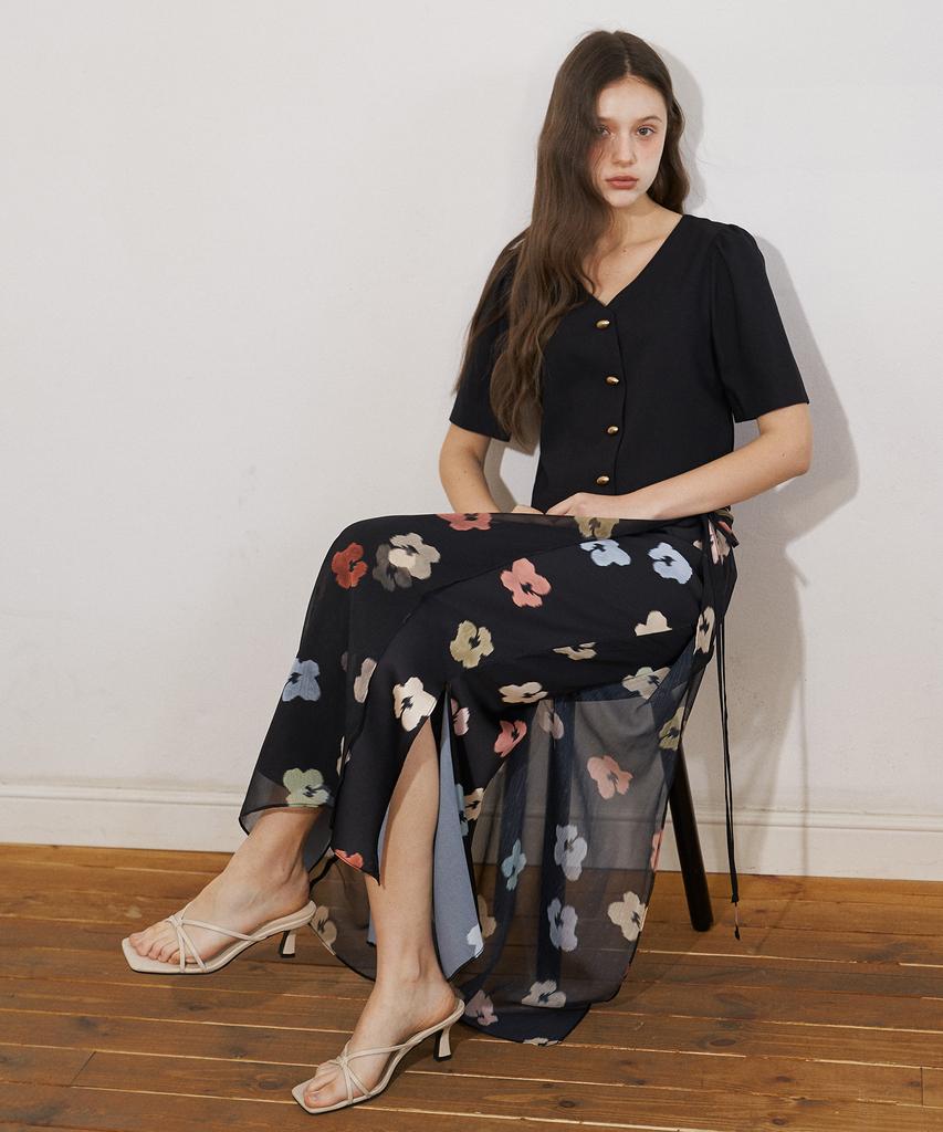 Peullobeu Flower Sheer Set Up Skirt (Bk)