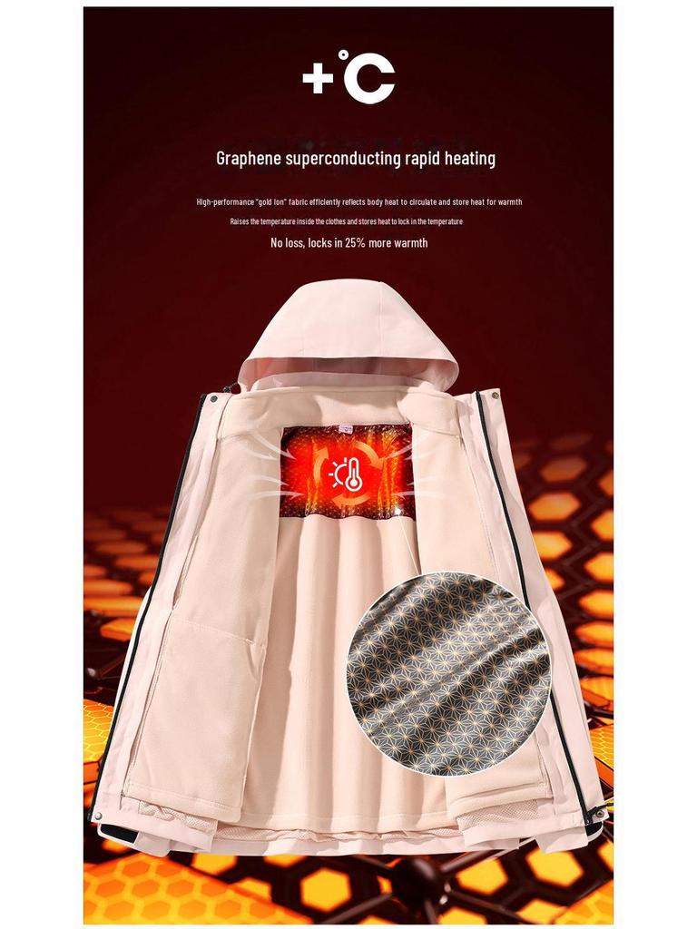 Dames Drie-in-Eén Winddichte Warme Grafeen Ski Jas met Fleece Voering