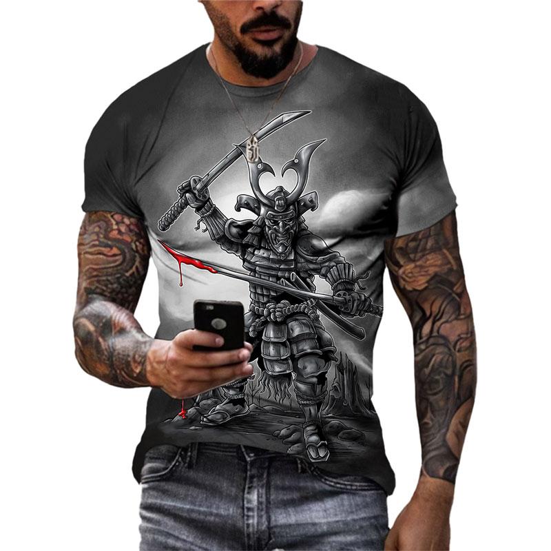 Summer Fashion Japanese Samurai Cool T Shirt Men Trend Casual Printed Streetwear O-neck Short Sleeve Quick-drying T-shirt