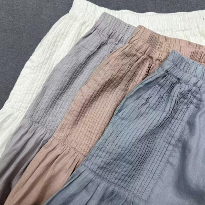 Johnature Summer Casual Loose Women Pleated Straight Cropped Cropped Wide-leg Pants For Women
